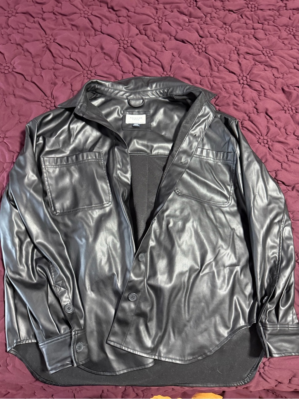 American Eagle Outfitters Black Faux Leather Shirt Jacket